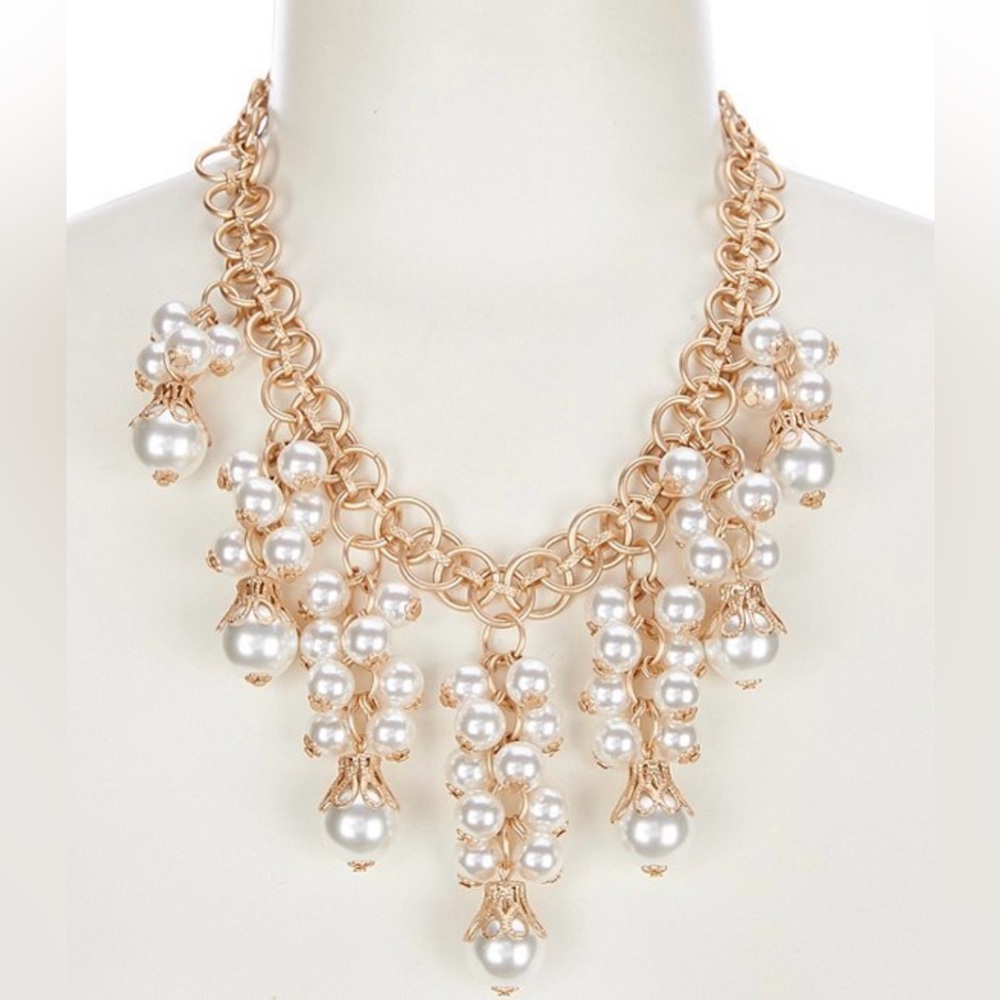 NWT Multi Pearl Cluster Drop Frontal Statement Necklace